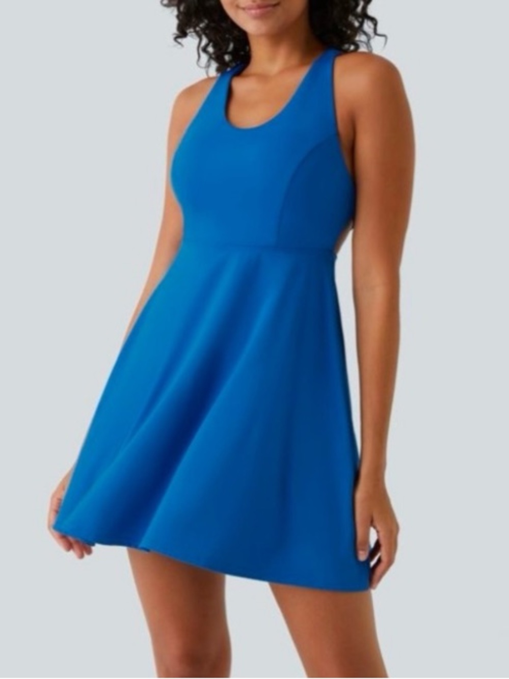 NEW Halara Blue Criss Cross Backless Barre Ballet Flare Workout Mini Dress XL